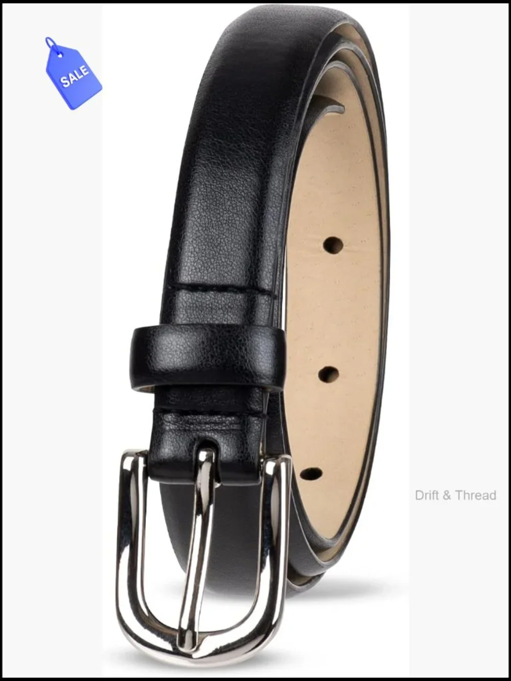 Womens Skinny Feather Edge Belt 7 Holes Adjustable